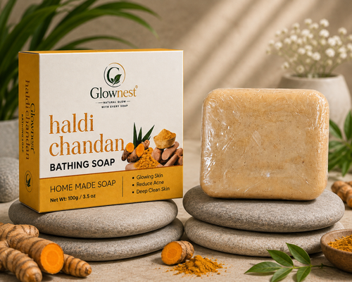 Glownest Haldi Chandan Bathing Soap – Turmeric & Sandalwood Herbal Soap for Glowing Skin