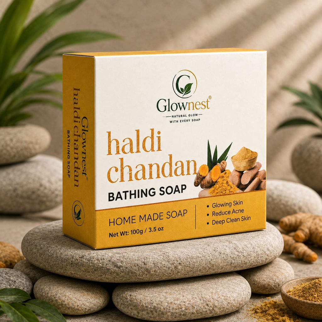Glownest Haldi Chandan Bathing Soap – Turmeric & Sandalwood Herbal Soap for Glowing Skin
