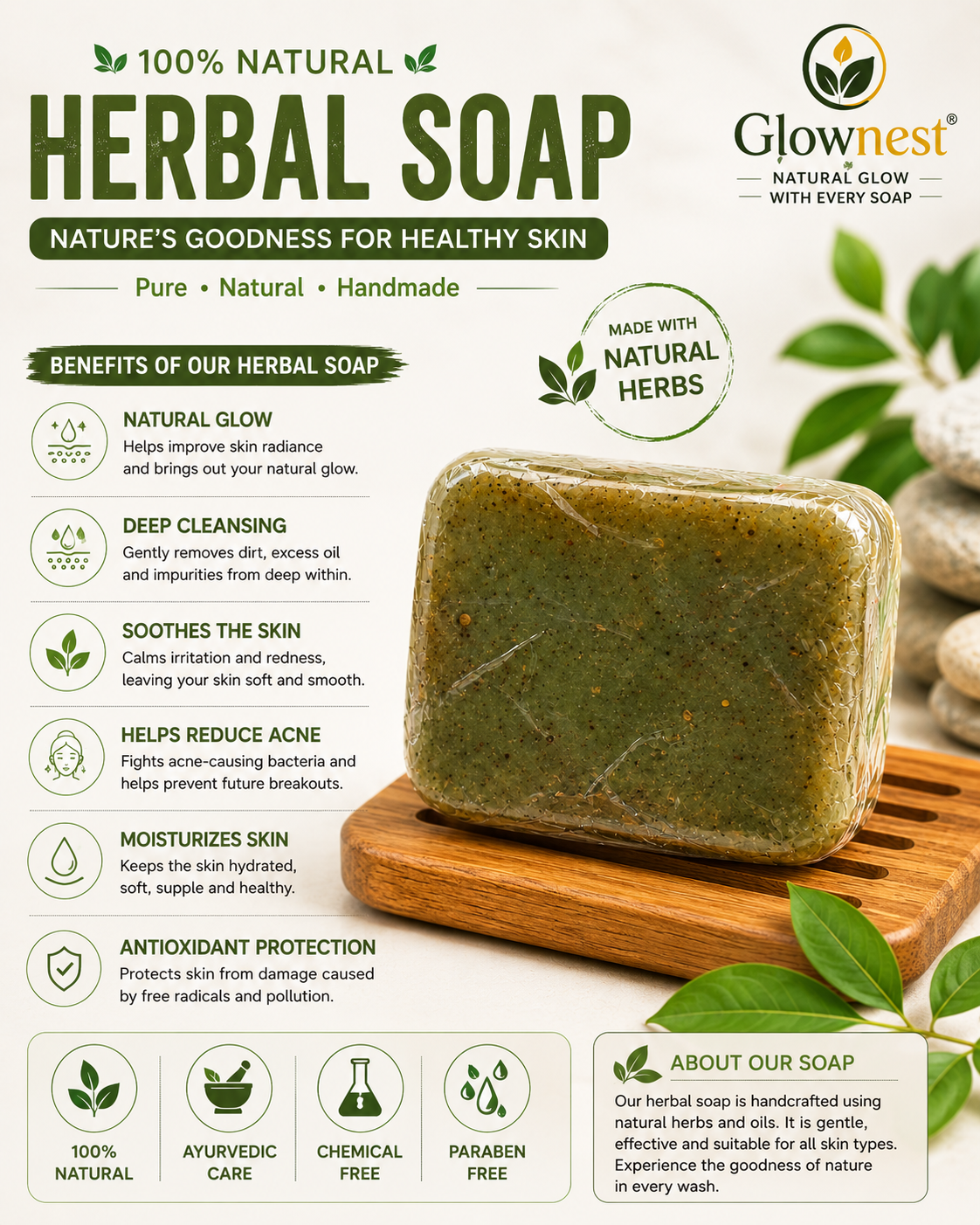 Glownest Neem Bathing Soap – Natural Ayurvedic Soap for Clean & Healthy Skin