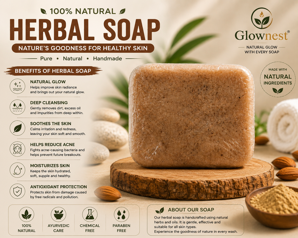 Glownest Sandalwood Almond Bathing Soap – Ayurvedic Herbal Soap for Glowing & Smooth Skin