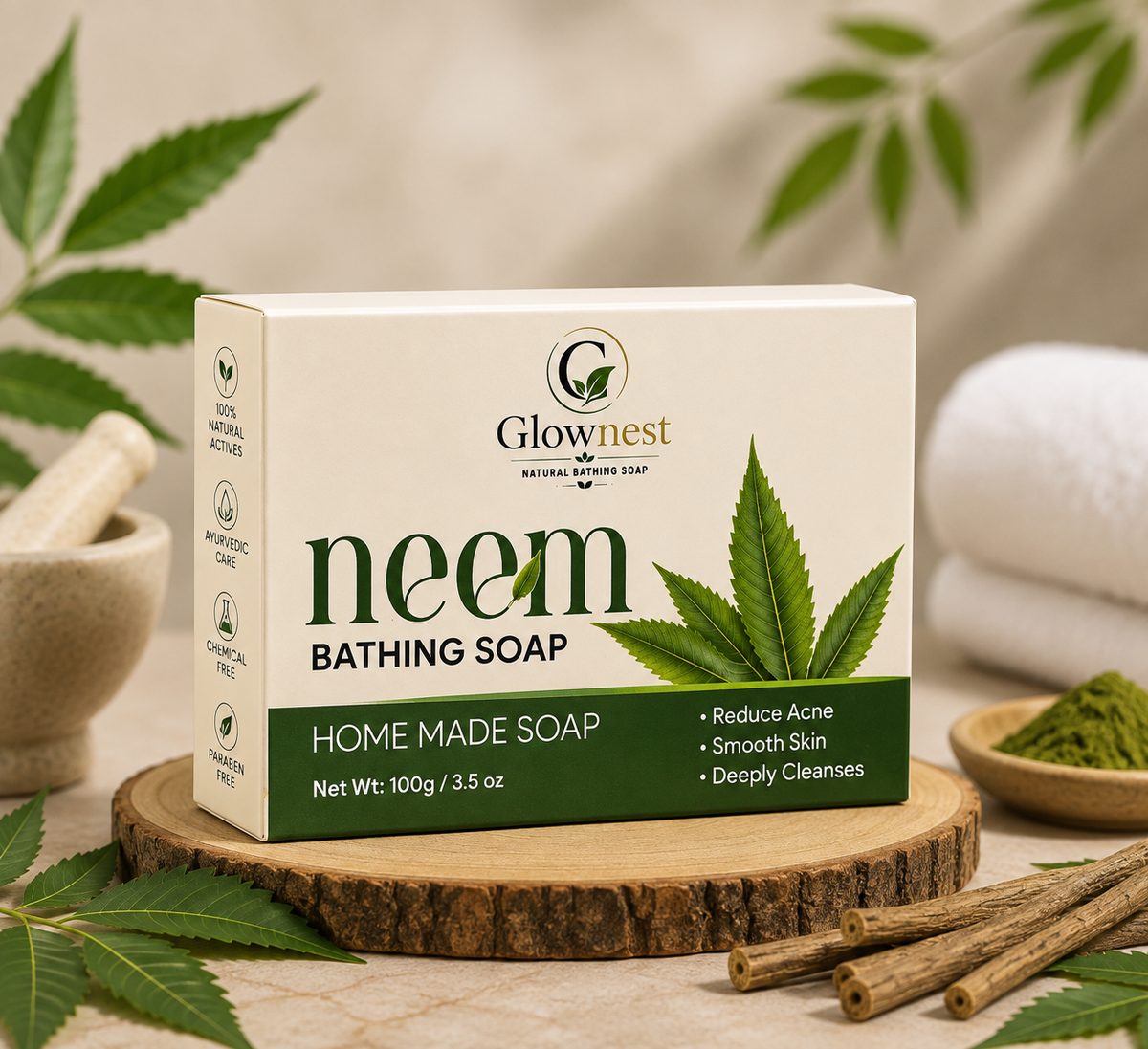 Glownest Neem Bathing Soap – Natural Ayurvedic Soap for Clean & Healthy Skin