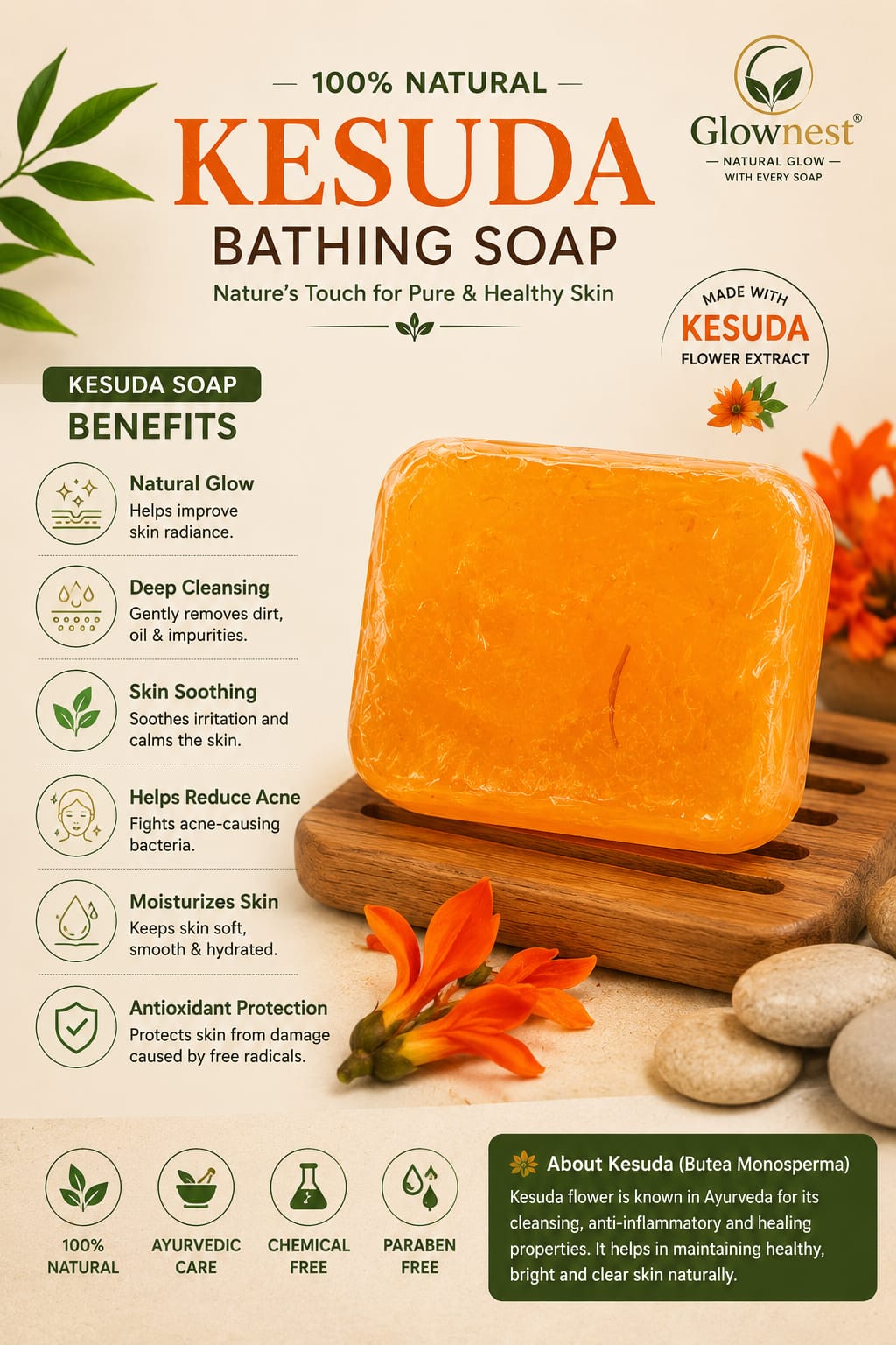 Glownest Kesuda Bathing Soap – Natural Herbal Soap for Gentle Cleansing & Fresh Skin